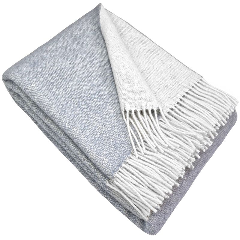 Uldplaid i 100% uld (140x200 cm) Lysgrå/off-white